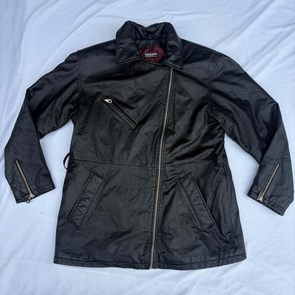 Vtg Wilsons Leather Experts Asymmetrical Zip Jacket Thinsulate Mens M Black